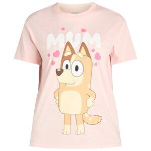 BLUEY WOMEN’S NEW PINK COTTON / POLY CHILLI GRAPHIC SHORT SLEEVE T-SHIRT - LARGE